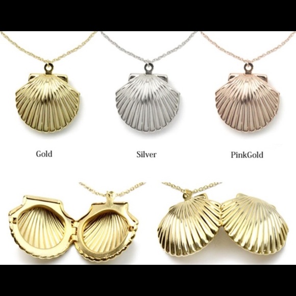 🐚 Awesome Metallic Sea Shell Photo Locket Available In Gold Rose Gold Or Silver - Picture 2 of 8